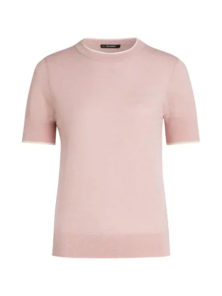 Tricou Karl Lagerfeld cu broderie de lână roz