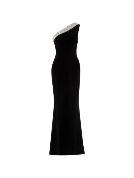 Rochie maxi Saiid Kobeisy de cristal cu un umăr gol de costum negru