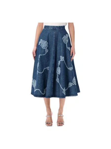 Haftowana spódnica jeansowa Rotate Birger Christensen do kolan niebieska