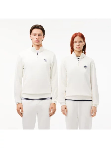 Lacoste Bluza Z Wysokim Kołnierzem biała