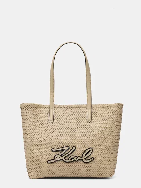 Karl Lagerfeld kabelka typu shopper dámska kožená K/SIGNATURE béžová