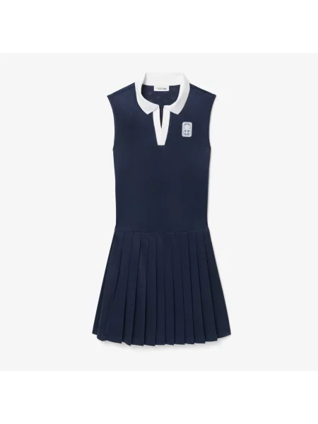 Lacoste Sukienka Sport Z Kołnierzykiem Polo Bez Rękawów Slim Fit granatowa