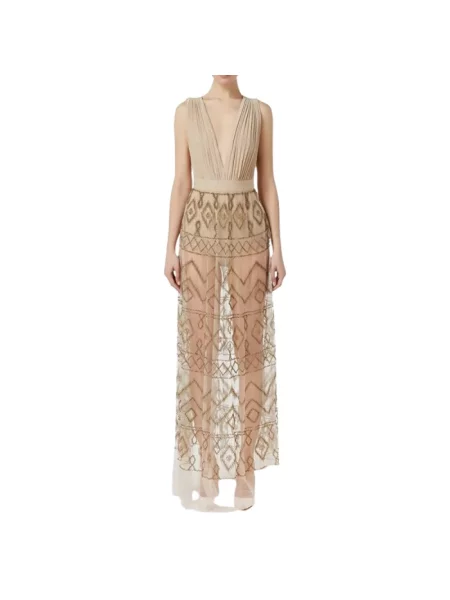 Sukienka maxi Elisabetta Franchi beżowa