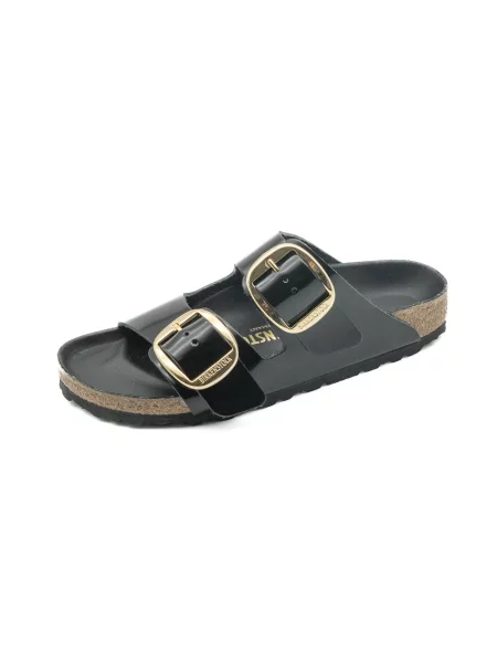 Birkenstock klapki skórzane Arizona Big Buckle czarne