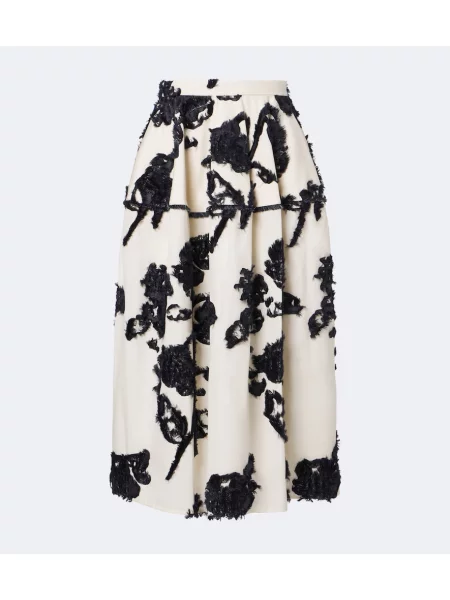 Fustă midi Erdem cu model floral din poplin alb