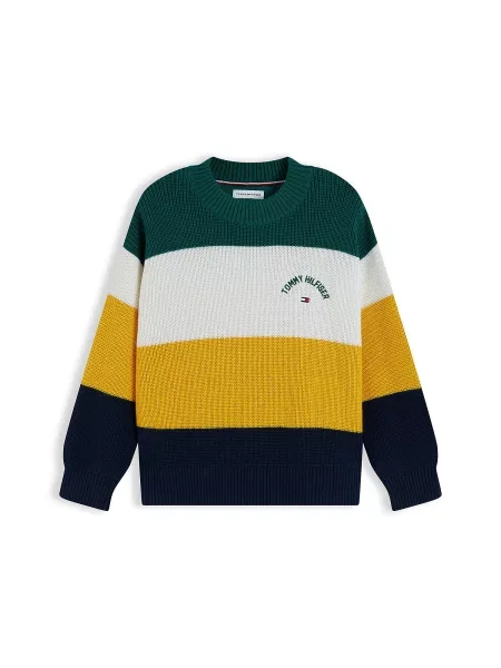 TOMMY HILFIGER Pulover albastru marin / galben muștar / verde smarald alb