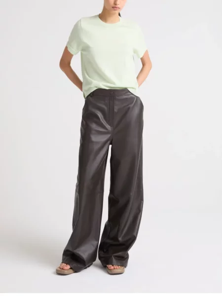Pantaloni Yves Salomon din piele maro