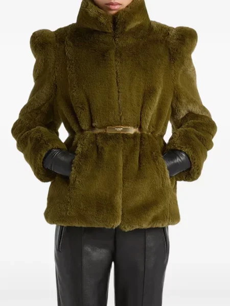 Scurt palton de blană Balmain cu blană verde