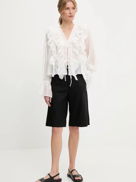Answear Lab koszula regular z wiązanym dekoltem biały