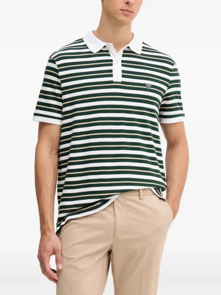 Tricou polo Guess cu dungi cu autograf verde
