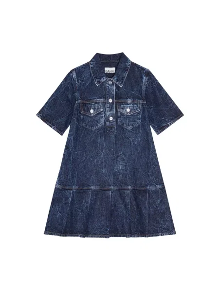 Sukienka jeansowa Ganni z kamieniami niebieska
