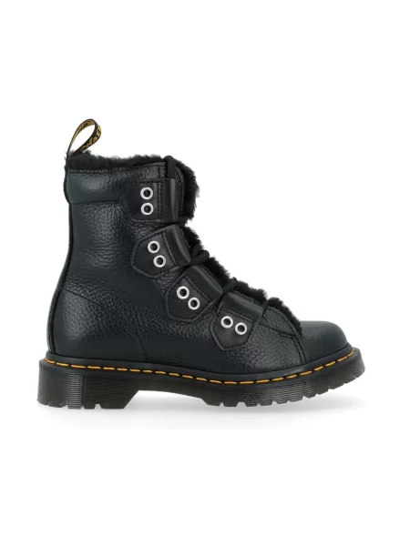 Dr. Martens workery skórzane LTT Fur Lined na platformie lekko ocieplone czarny