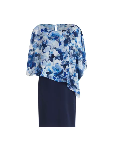 Sukienka koktajlowa Vera Mont szyfonowa z nadrukiem niebieska