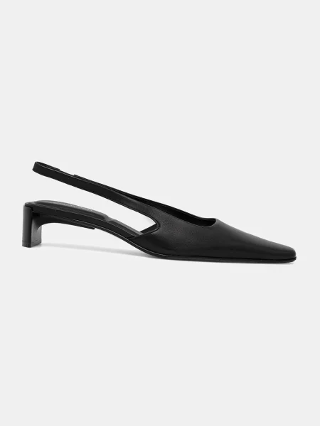 Calvin Klein pantofi de piele SET BACK HEEL PUMP SLINGBACK LTH negru