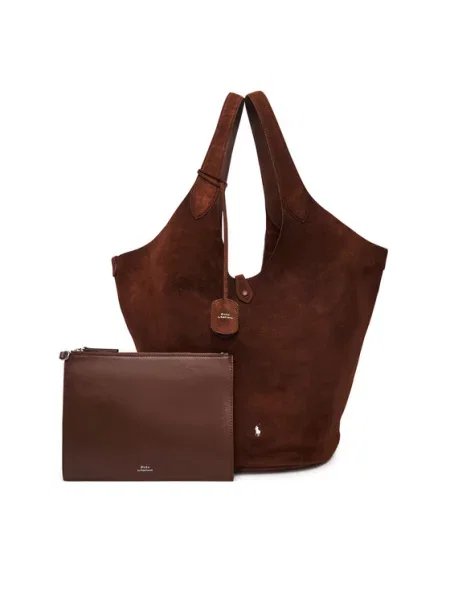 POLO RALPH LAUREN Geantă shopper + borsetă Play | piele întoarsă maro