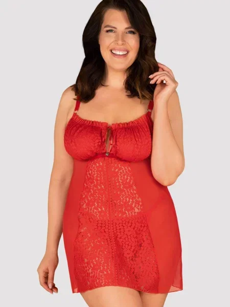 Соблазнительная сорочка с трусиками Комплект_Obsessive_Blossmina_chemise червона