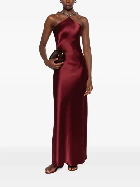 Rochie maxi Staud cu mărgele cu gât halter roșu