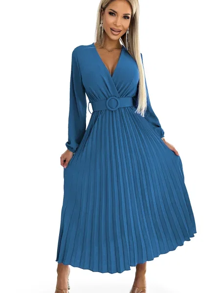 Rochie din denim Numoco Basic cu mâneci lungi albastru