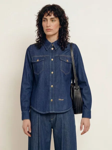 Claudie Pierlot Bluzka Jeansowa blau granatowa