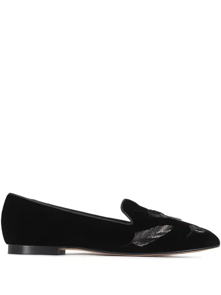 Pantofi loafer Arteana de catifea cu pene negru