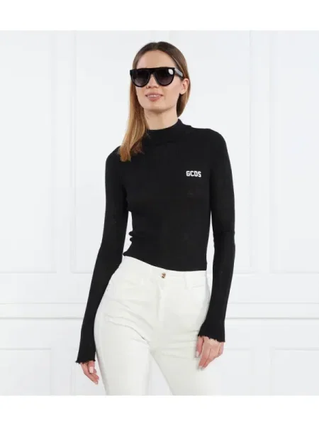 GCDS Pulover GCDS BASIC TURTLENECK | Skinny fit cu adaos de lână negru