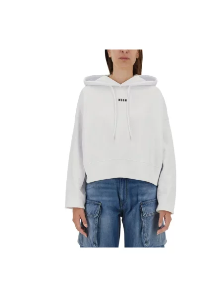 Bluza z kapturem Msgm z kapturem z autografem biała