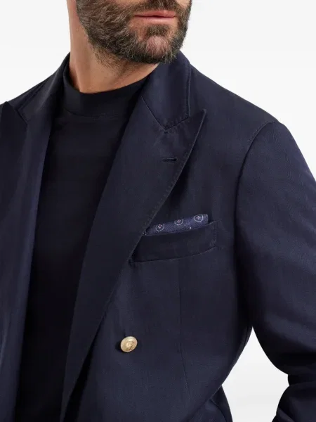 Fular Brunello Cucinelli de mătase cu imprimeu geometric albastru