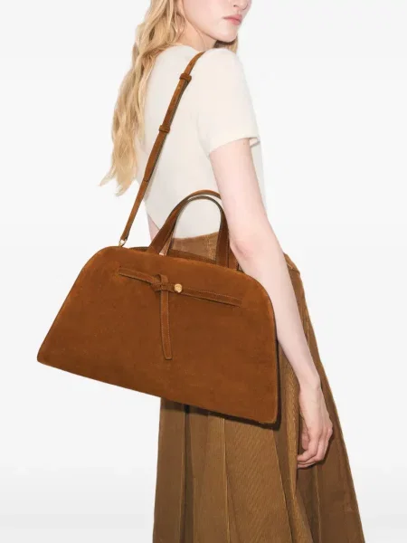 Geantă shopper Tory Burch din piele de căprioară maro