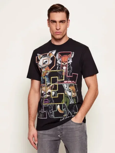 Philipp Plein Tricou College Animals Outline negru