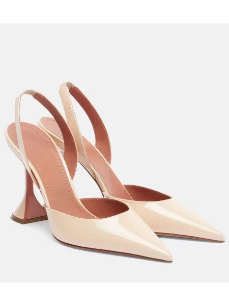 Pantofi cu toc Amina Muaddi din piele de lac slingback roz
