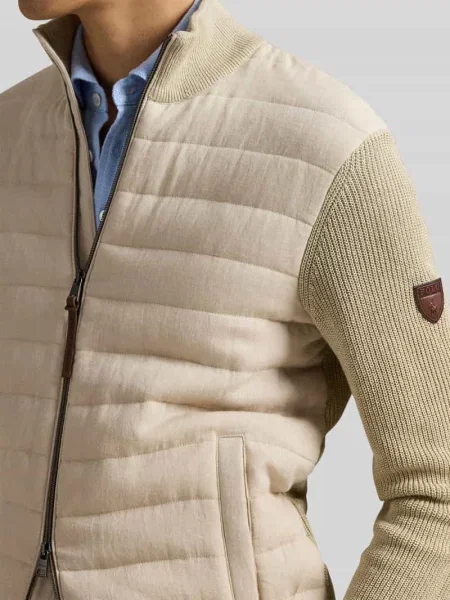 Kardigan rozpinany o kroju regular fit z mieszanki materiałów z pikowaną wstawką Polo Ralph Lauren beżowy