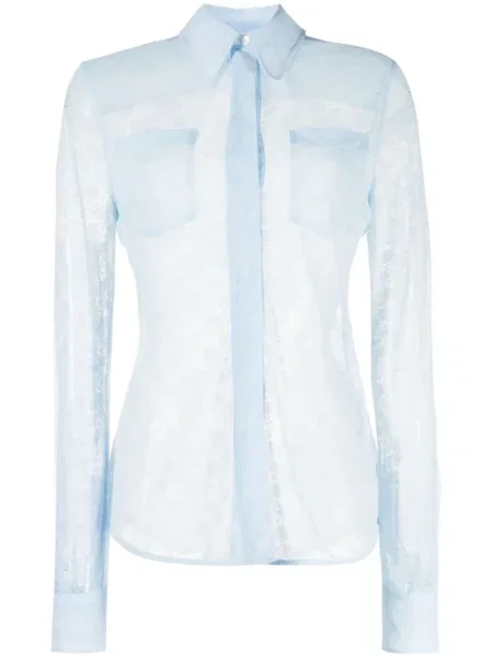 Cămașă Victoria Beckham transparente din dantelă lungă albastru