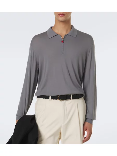 Tricou polo Kiton de lână gri