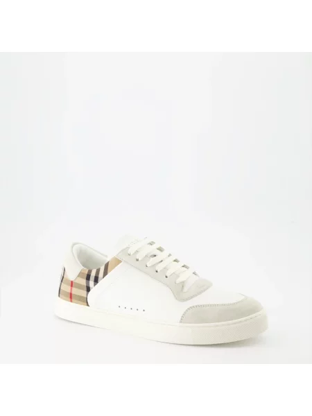 Sneakersy Burberry skórzane w kratę retro białe