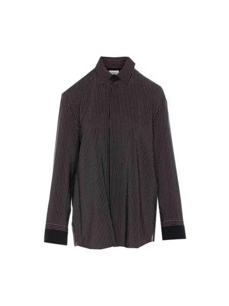 Prążkowany koszula z długim rękawem Saint Laurent z długim rękawem czarna