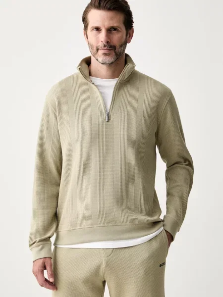 BOSS hanorac de loungewear pentru bărbați cu Structure Zip verde