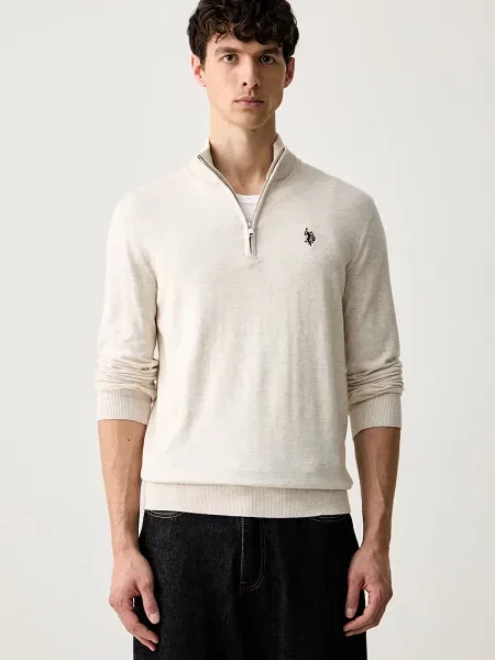 U.S. Polo Assn. pulover pentru bărbați cu Rich Funnel Zip bej
