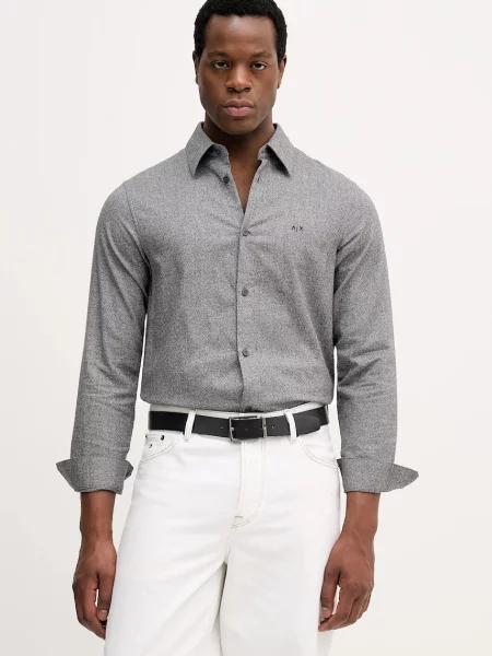 Риза Armani Exchange със стандартна кройка с класическа яка сиво