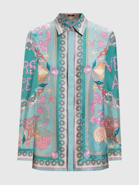 Блуза із шовку Underwater Barocco Versace зелена
