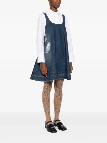 Mała sukienka jeansowa Simone Rocha z przetarciami garniturowa niebieska