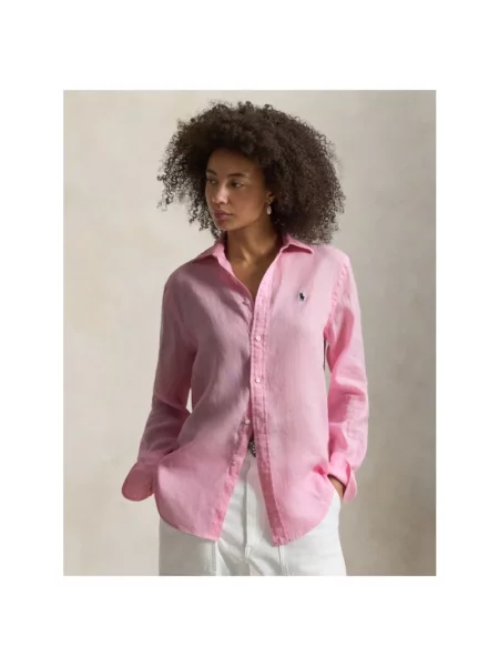 Lniana koszula Polo Ralph Lauren różowa