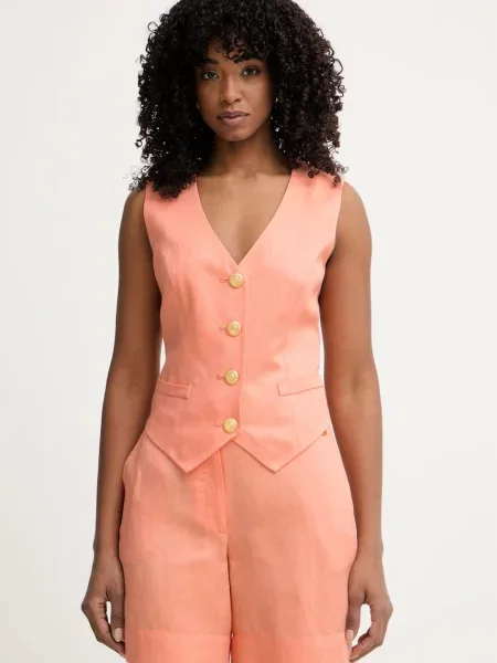Marciano by Guess jednořadá vesta s příměsí lnu JANE oranžová