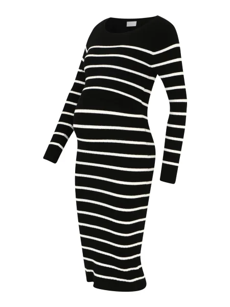 MAMALICIOUS Pletena obleka New Siv June črna / off-bela bela