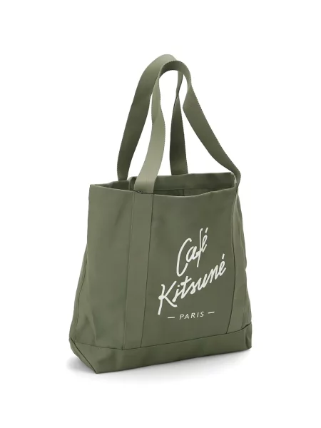Geantă shopper Café Kitsuné cu autograf verde
