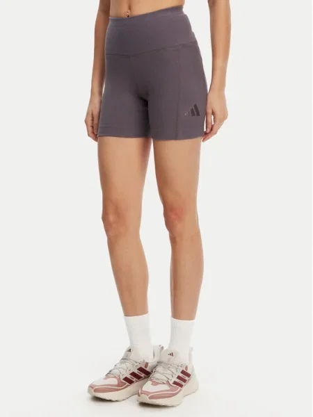 Къс панталон adidas ALL SZN RIB лилаво с изчистен дизайн с висока талия виолетово
