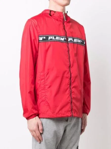 Větrovka Philipp Plein s kapucí s autogramem červená