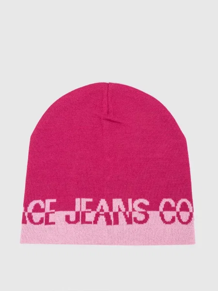 Шапка з вовною з візерунком логотипа Versace Jeans Couture рожева