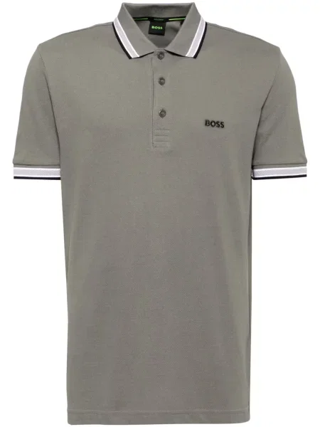 Scurt tricou polo Boss cu broderie gri