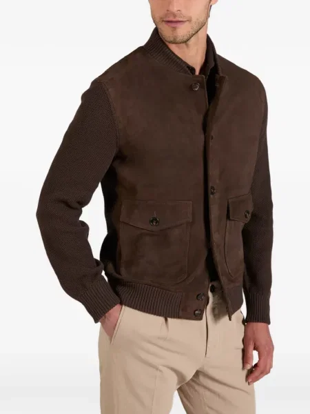 Geacă bomber Slowear din piele de căprioară maro