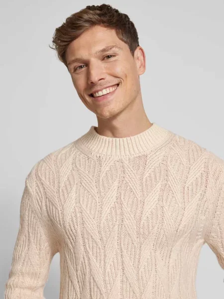 Sweter o kroju oversized z dzianiny z mieszanki wełny model ‘CARIS’ Selected Homme biały